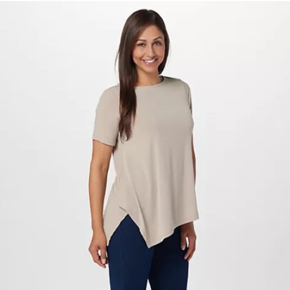 Susan Graver MEDIUM Blouse-Every Day Liquid Knit Asymmetrical Tunic Poly Spandex - Picture 4 of 13
